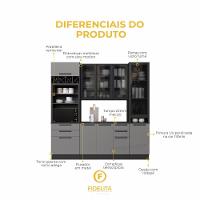 Cozinha Modulada Compacta Fidelitá Mônaco 4 Peças Com Rodapé 240cm 10 Portas 4 Gavetas Com Tampo Chumbo/titânio - 5