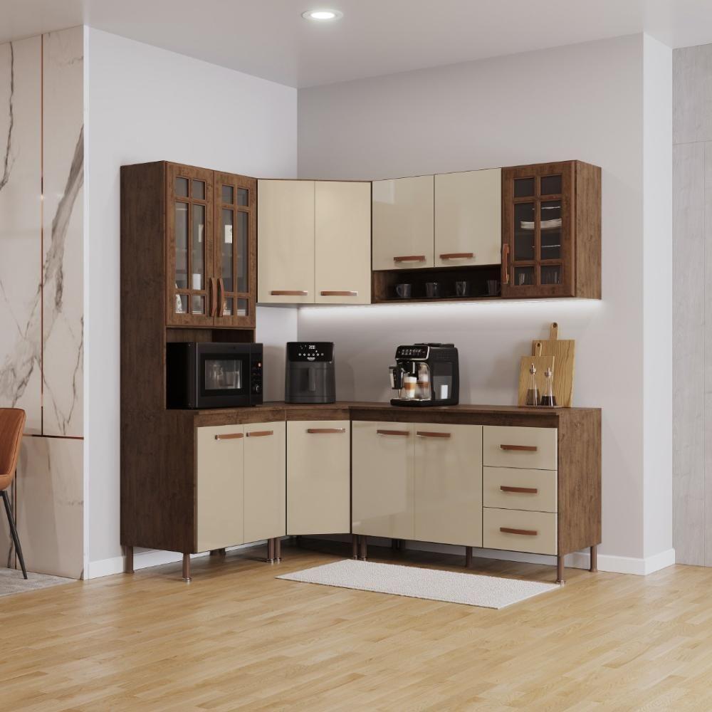 Cozinha Modulada Completa Fidelitá Lisboa 5 Peças 340cm 12 Portas 3 Gavetas Com Tampo Noce/off-white - 1