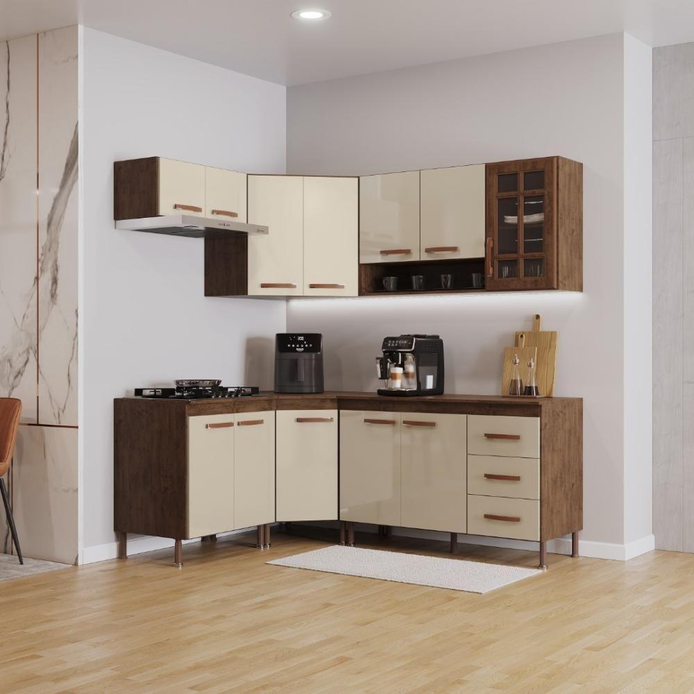 Cozinha Modulada Completa Fidelitá Lisboa 5 Peças 340cm 12 Portas 3 Gavetas Com Tampo Noce/off-white - 2