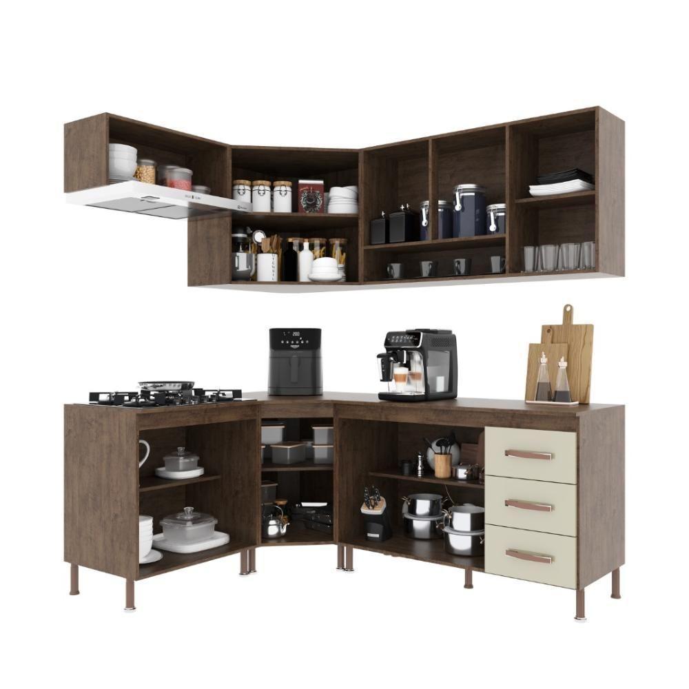 Cozinha Modulada Completa Fidelitá Lisboa 5 Peças 340cm 12 Portas 3 Gavetas Com Tampo Noce/off-white - 3