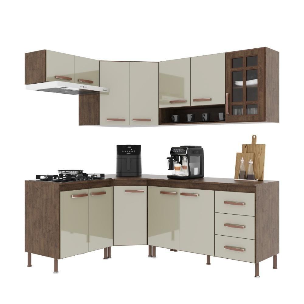 Cozinha Modulada Completa Fidelitá Lisboa 5 Peças 340cm 12 Portas 3 Gavetas Com Tampo Noce/off-white - 5