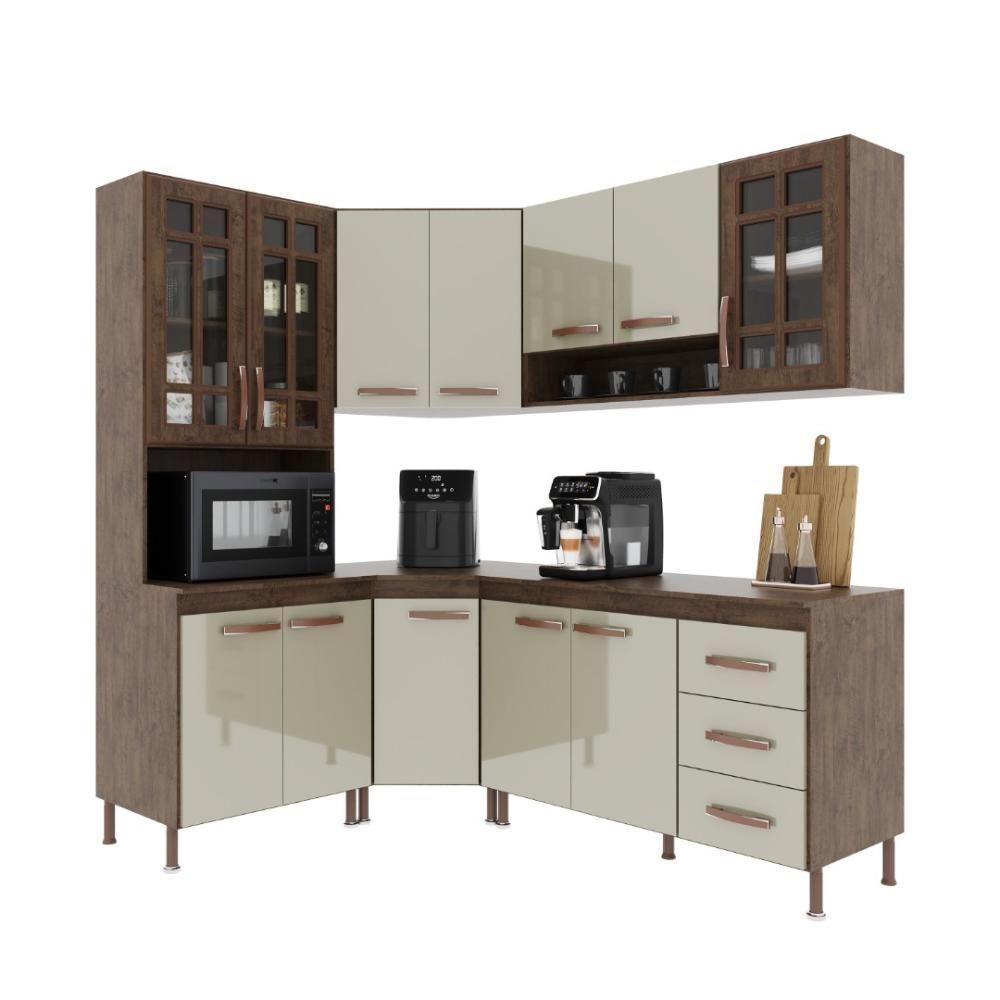 Cozinha Modulada Completa Fidelitá Lisboa 5 Peças 340cm 12 Portas 3 Gavetas Com Tampo Noce/off-white - 6