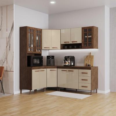 Cozinha Modulada Completa Fidelitá Lisboa 5 Peças 340cm 12 Portas 3 Gavetas Com Tampo Noce/off-white