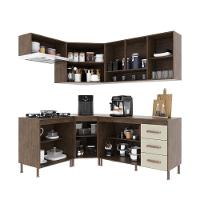 Cozinha Modulada Completa Fidelitá Lisboa 5 Peças 340cm 12 Portas 3 Gavetas Com Tampo Noce/off-white - 3