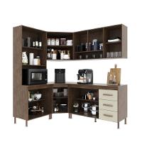 Cozinha Modulada Completa Fidelitá Lisboa 5 Peças 340cm 12 Portas 3 Gavetas Com Tampo Noce/off-white