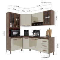 Cozinha Modulada Completa Fidelitá Lisboa 5 Peças 340cm 12 Portas 3 Gavetas Com Tampo Noce/off-white - 8