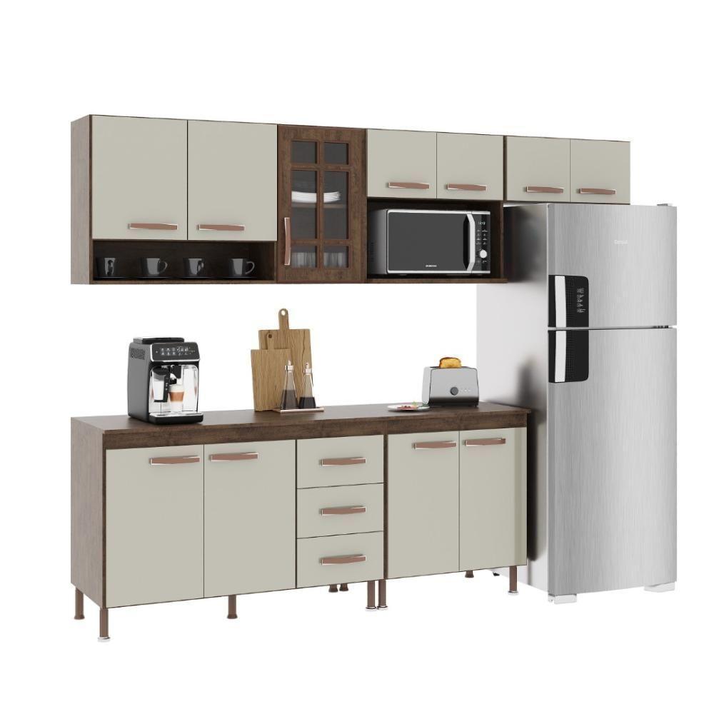 Cozinha Modulada Completa Fidelitá Lisboa 5 Peças 260cm 11 Portas 3 Gavetas Com Tampo Noce/off-white - 2