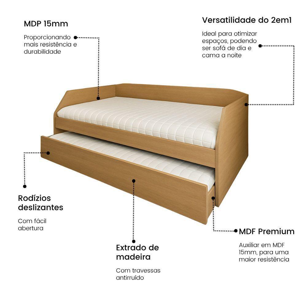 Sofá Cama Com Cama Auxiliar Americana Luxo Em Mdf Resistente Nobre Amendoa - 4