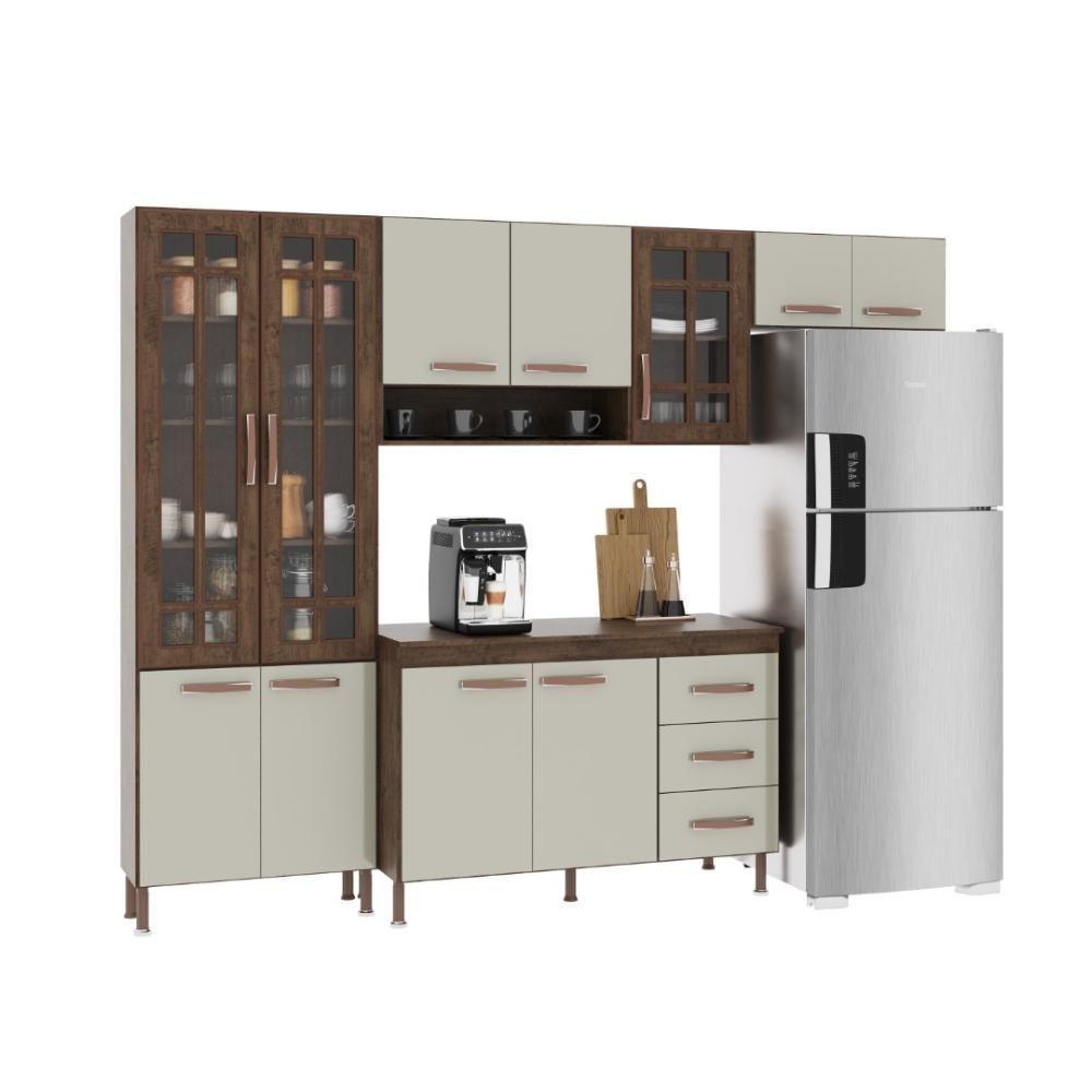 Cozinha Modulada Compacta Fidelitá Lisboa 4 Peças 260cm 11 Portas 3 Gavetas Com Tampo Noce/off-white - 3