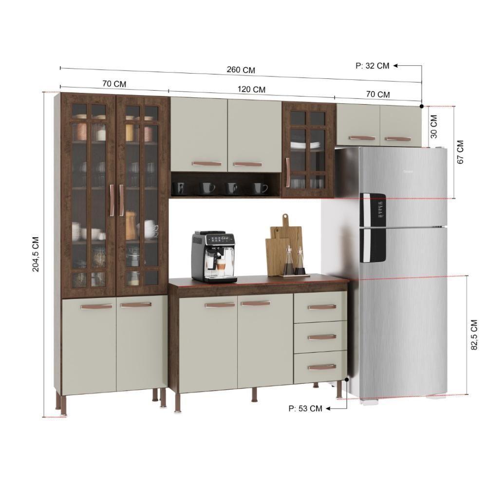 Cozinha Modulada Compacta Fidelitá Lisboa 4 Peças 260cm 11 Portas 3 Gavetas Com Tampo Noce/off-white - 4