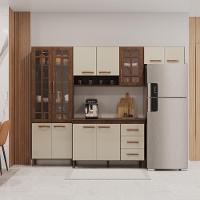 Cozinha Modulada Compacta Fidelitá Lisboa 4 Peças 260cm 11 Portas 3 Gavetas Com Tampo Noce/off-white - 1