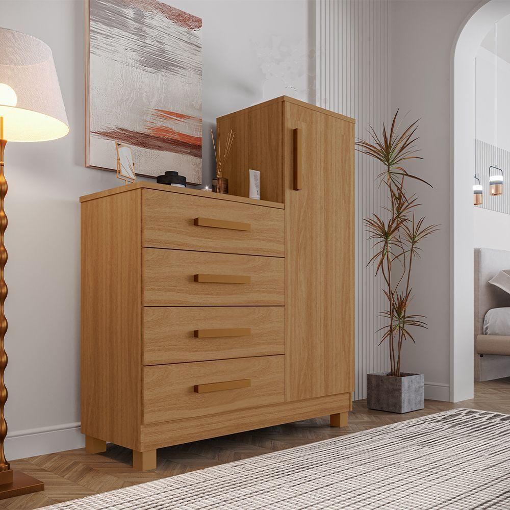 Comoda Quarto Casal Sapateira Grande Com 4 Gavetas Reforçadas Versátil Savana Amadeirada - 1