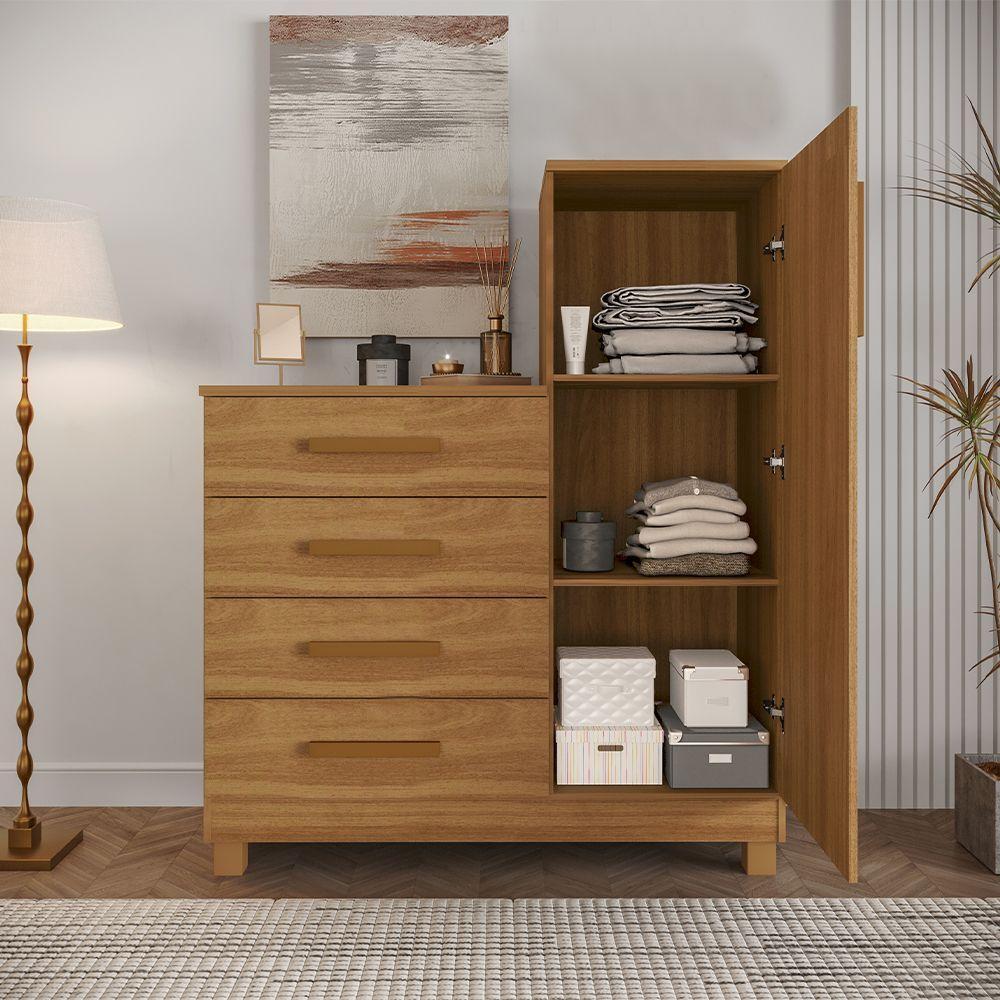 Comoda Quarto Casal Sapateira Grande Com 4 Gavetas Reforçadas Versátil Savana Amadeirada - 2