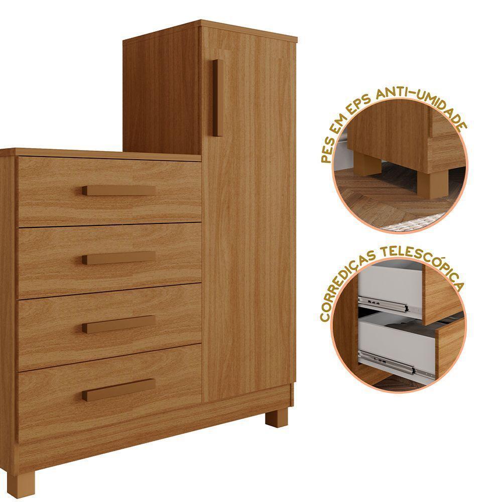 Comoda Quarto Casal Sapateira Grande Com 4 Gavetas Reforçadas Versátil Savana Amadeirada - 6