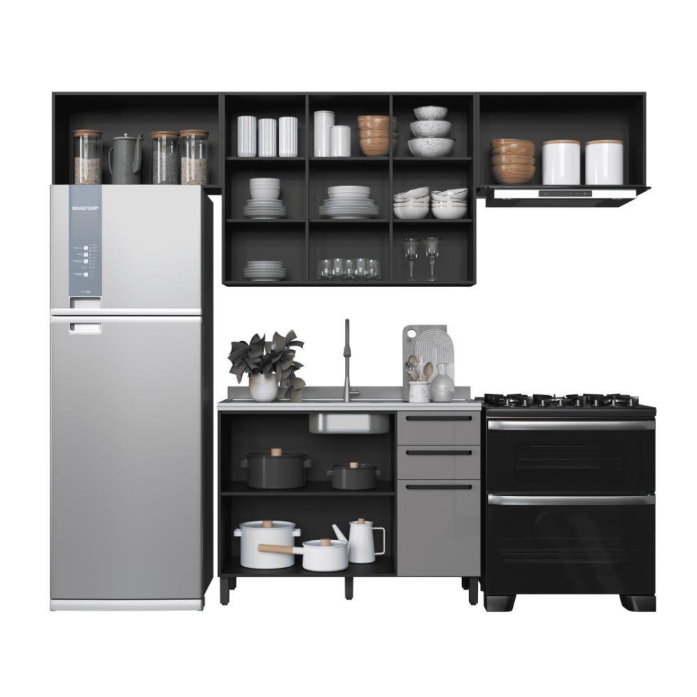Cozinha Modulada Compacta Fidelitá Mônaco 4 Peças 280cm 8 Portas 2 Gavetas Sem Tampo Chumbo/titânio - 2