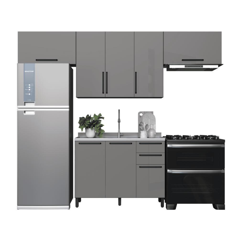 Cozinha Modulada Compacta Fidelitá Mônaco 4 Peças 280cm 8 Portas 2 Gavetas Sem Tampo Chumbo/titânio - 3