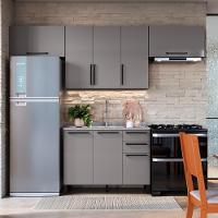Cozinha Modulada Compacta Fidelitá Mônaco 4 Peças 280cm 8 Portas 2 Gavetas Sem Tampo Chumbo/titânio - 1