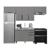 Cozinha Modulada Compacta Fidelitá Mônaco 4 Peças 280cm 8 Portas 2 Gavetas Sem Tampo Chumbo/titânio - 3