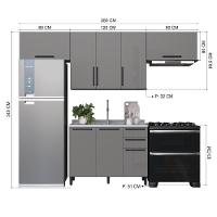Cozinha Modulada Compacta Fidelitá Mônaco 4 Peças 280cm 8 Portas 2 Gavetas Sem Tampo Chumbo/titânio