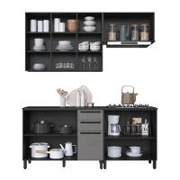 Cozinha Modulada Compacta Fidelitá Mônaco 4 Peças 200cm 9 Portas 2 Gavetas Com Tampo Chumbo/titânio - 2