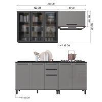 Cozinha Modulada Compacta Fidelitá Mônaco 4 Peças 200cm 9 Portas 2 Gavetas Com Tampo Chumbo/titânio - 3