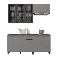 Cozinha Modulada Compacta Fidelitá Mônaco 4 Peças 200cm 9 Portas 2 Gavetas Com Tampo Chumbo/titânio