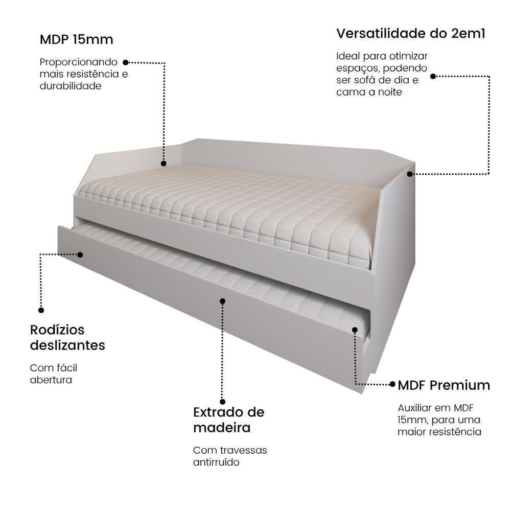 Sofá Cama Com Cama Auxiliar Americana Luxo Em Mdf Resistente Nobre Branco - 2
