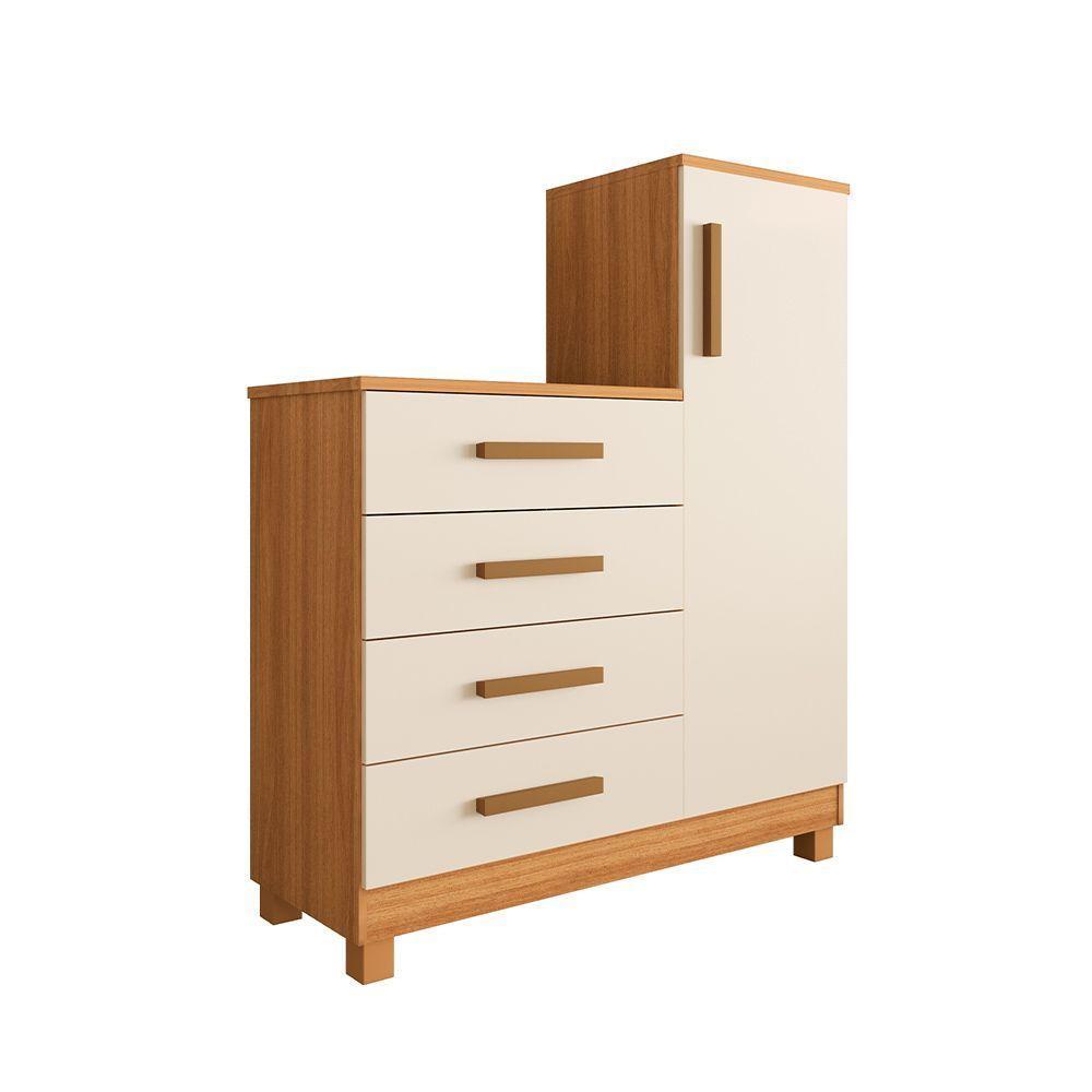 Comoda Com 4 Gavetas E 1 Porta Off White Versátil Bege - 4