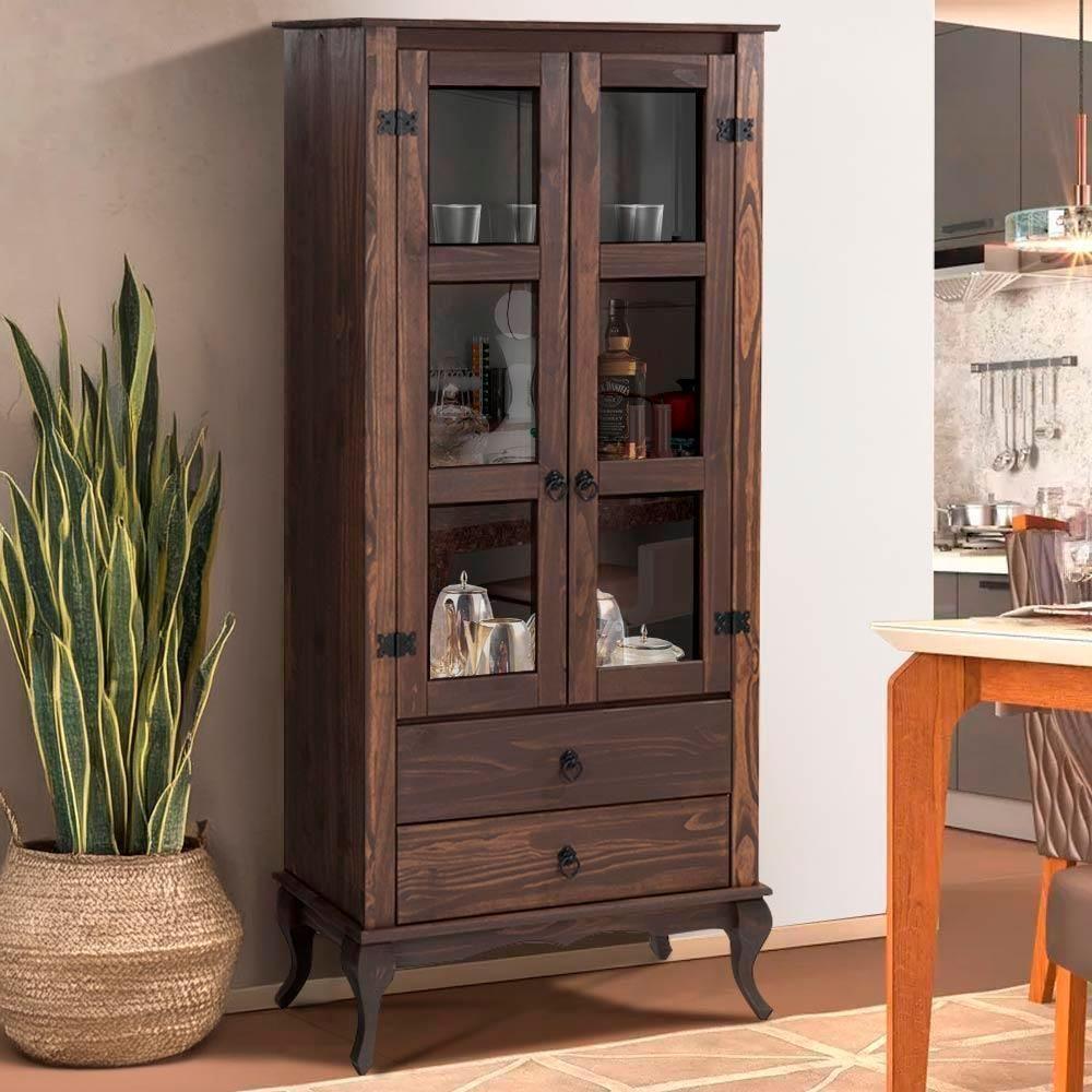 Cristaleira Madeira Maciça 2 Portas Vidro Imbuia D112 Shop Jm Imbuia - 1