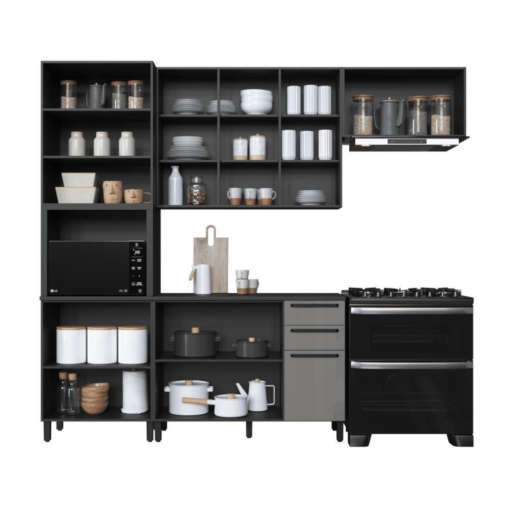 Cozinha Modulada Compacta Fidelitá Mônaco 4 Peças 270cm 11 Portas 2 Gavetas Com Tampo Chumbo/titânio - 2