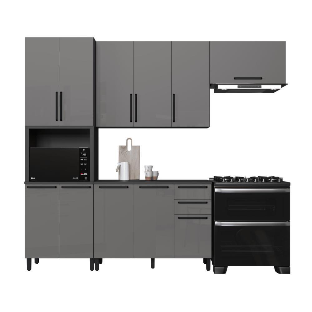 Cozinha Modulada Compacta Fidelitá Mônaco 4 Peças 270cm 11 Portas 2 Gavetas Com Tampo Chumbo/titânio - 3