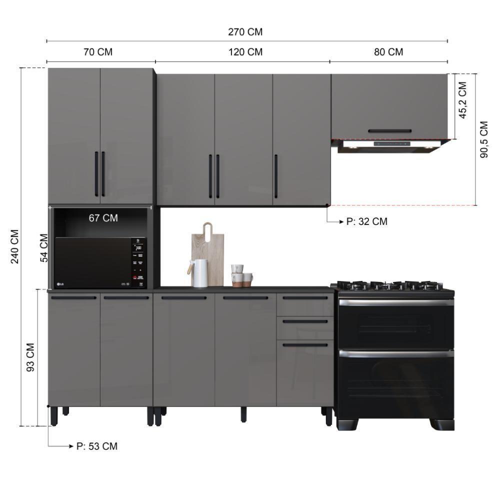 Cozinha Modulada Compacta Fidelitá Mônaco 4 Peças 270cm 11 Portas 2 Gavetas Com Tampo Chumbo/titânio - 4