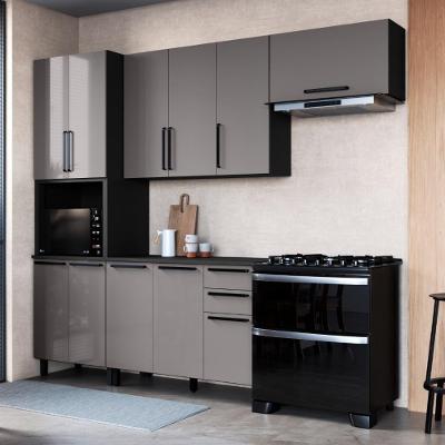 Cozinha Modulada Compacta Fidelitá Mônaco 4 Peças 270cm 11 Portas 2 Gavetas Com Tampo Chumbo/titânio