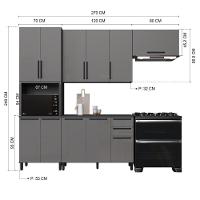 Cozinha Modulada Compacta Fidelitá Mônaco 4 Peças 270cm 11 Portas 2 Gavetas Com Tampo Chumbo/titânio