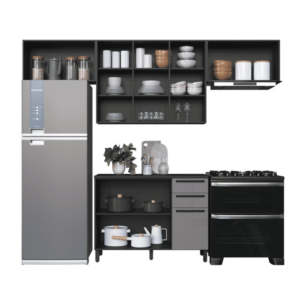 Cozinha Modulada Compacta Fidelitá Mônaco 4 Peças 280cm 8 Portas 2 Gavetas Com Tampo Chumbo/titânio - 2