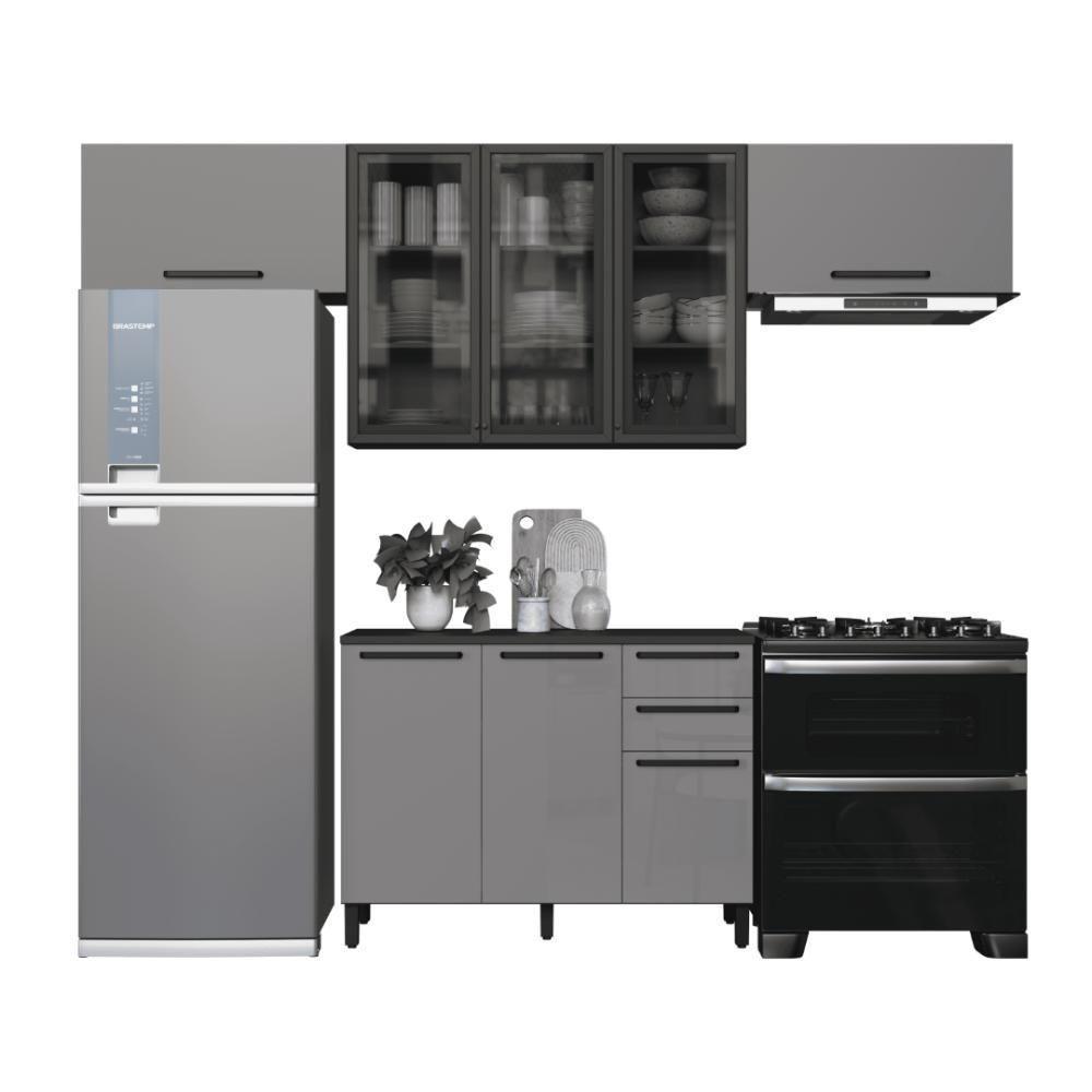 Cozinha Modulada Compacta Fidelitá Mônaco 4 Peças 280cm 8 Portas 2 Gavetas Com Tampo Chumbo/titânio - 3