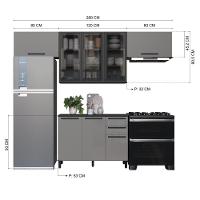 Cozinha Modulada Compacta Fidelitá Mônaco 4 Peças 280cm 8 Portas 2 Gavetas Com Tampo Chumbo/titânio