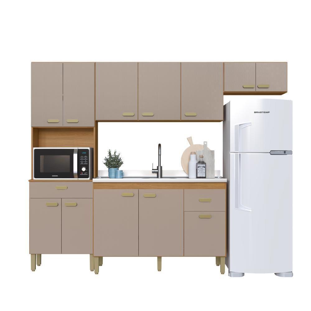 Cozinha Modulada Compacta Fidelitá Mariana 4 Peças 240cm 12 Portas 2 Gavetas Sem Tampo Freijó/camurça - 2