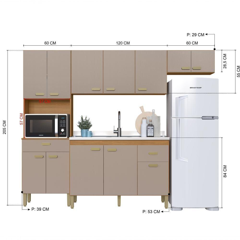 Cozinha Modulada Compacta Fidelitá Mariana 4 Peças 240cm 12 Portas 2 Gavetas Sem Tampo Freijó/camurça - 3