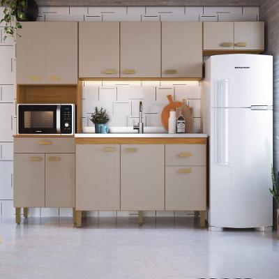 Cozinha Modulada Compacta Fidelitá Mariana 4 Peças 240cm 12 Portas 2 Gavetas Sem Tampo Freijó/camurça