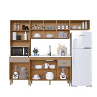 Cozinha Modulada Compacta Fidelitá Mariana 4 Peças 240cm 12 Portas 2 Gavetas Sem Tampo Freijó/camurça