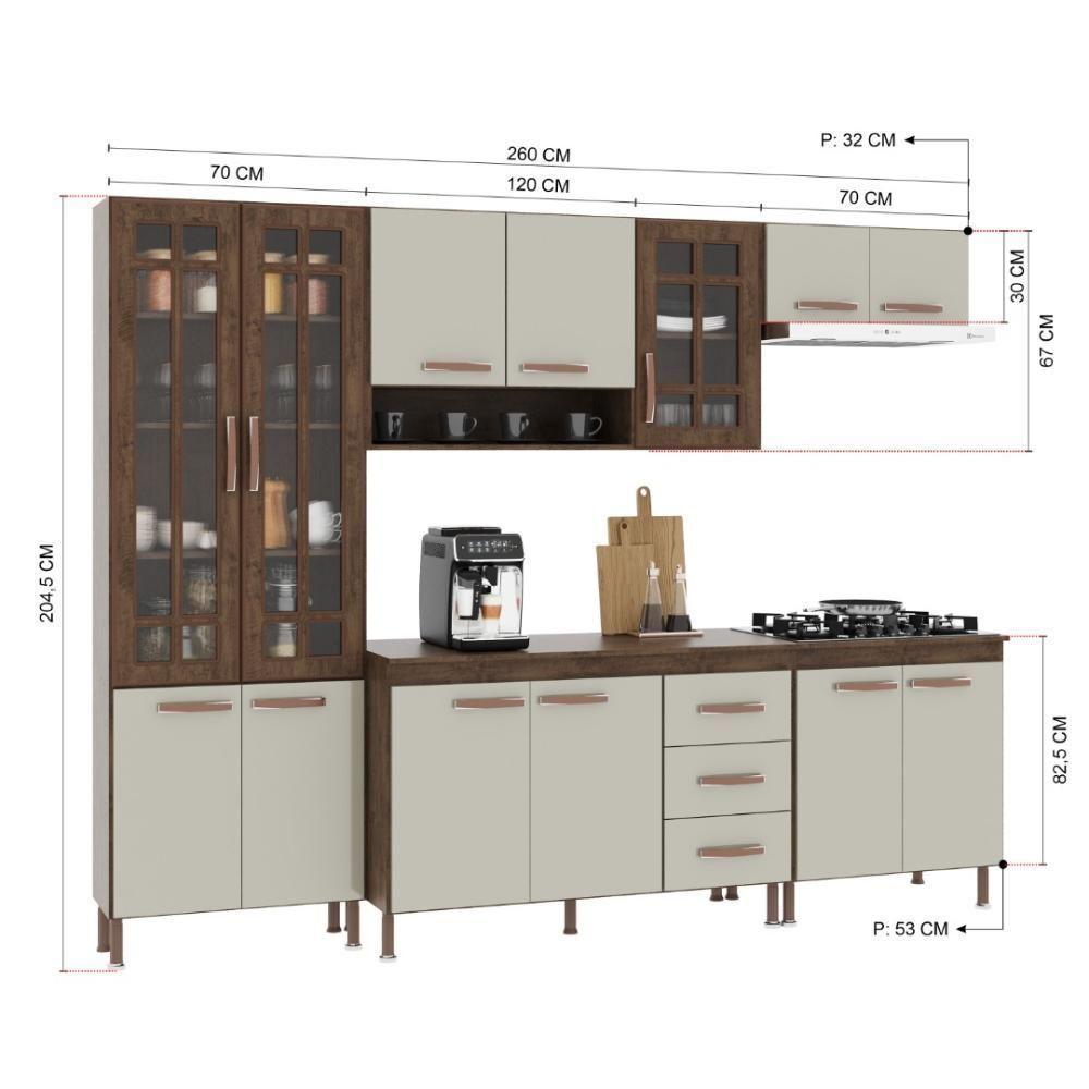 Cozinha Modulada Completa Fidelitá Lisboa 5 Peças 260cm 13 Portas 3 Gavetas Com Tampo Noce/off-white - 4