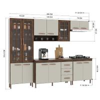 Cozinha Modulada Completa Fidelitá Lisboa 5 Peças 260cm 13 Portas 3 Gavetas Com Tampo Noce/off-white