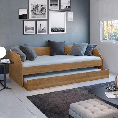Sofa Com Bicama Para Quarto Ou Sala Solteiro Ou Criança Com Cama Auxiliar Reforçada Duo Amendoa