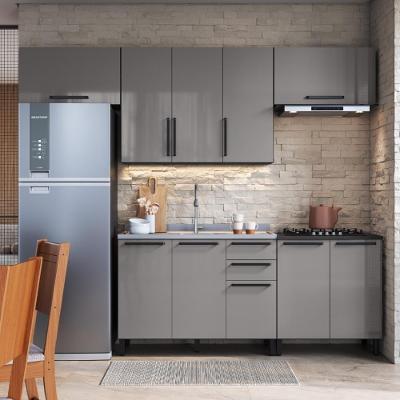 Cozinha Modulada Completa Fidelitá Mônaco 5 Peças 280cm 10 Portas 2 Gavetas Sem Tampo Chumbo/titânio