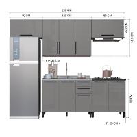 Cozinha Modulada Completa Fidelitá Mônaco 5 Peças 280cm 10 Portas 2 Gavetas Sem Tampo Chumbo/titânio