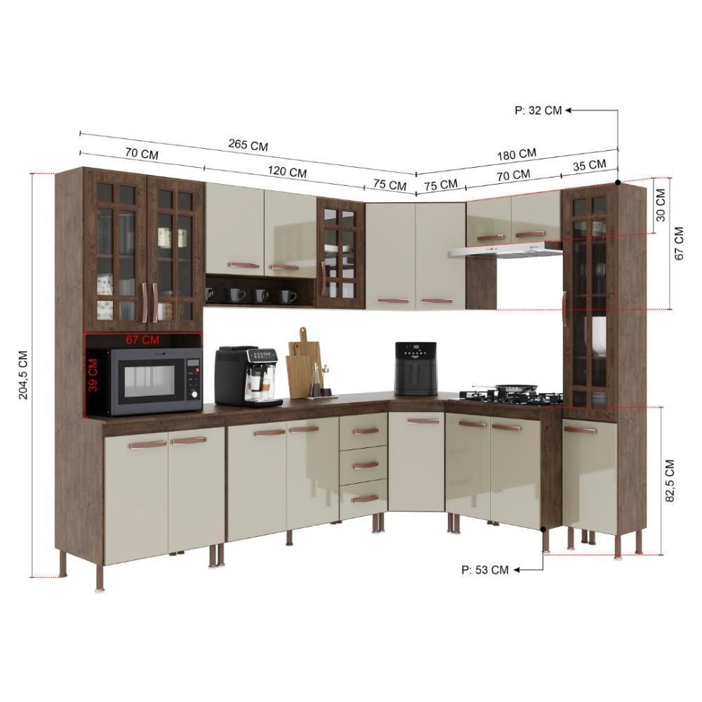 Cozinha Modulada Completa Fidelitá Lisboa 8 Peças 445cm 18 Portas 3 Gavetas Com Tampo Noce/off-white - 4