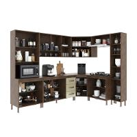 Cozinha Modulada Completa Fidelitá Lisboa 8 Peças 445cm 18 Portas 3 Gavetas Com Tampo Noce/off-white - 2