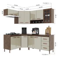 Cozinha Modulada Completa Fidelitá Lisboa 6 Peças 340cm 12 Portas 3 Gavetas Com Tampo Noce/off-white