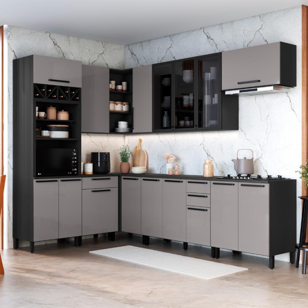 Cozinha Modulada Completa Fidelitá Mônaco 8 Peças 479cm 16 Portas 4 Gavetas Com Tampo Chumbo/titânio - 1